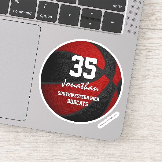 Rode zwarte basketbalgroep, jongens, meisjes sticker (Detail)