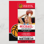 Rode zwarte Basketball Ticket Birthday Foto Kaart (Voorkant / Achterkant)