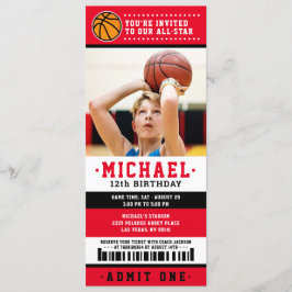Rode zwarte Basketball Ticket Birthday Foto Kaart