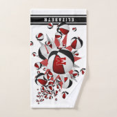 rode zwarte basketballen sterren meisjes monogram handdoek (Handdoek)