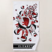 rode zwarte basketballen sterren meisjes monogram strandlaken (Voorkant)