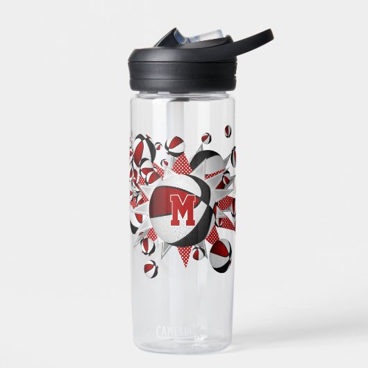 rode zwarte basketballen sterren meisjes monogram waterfles (Links)
