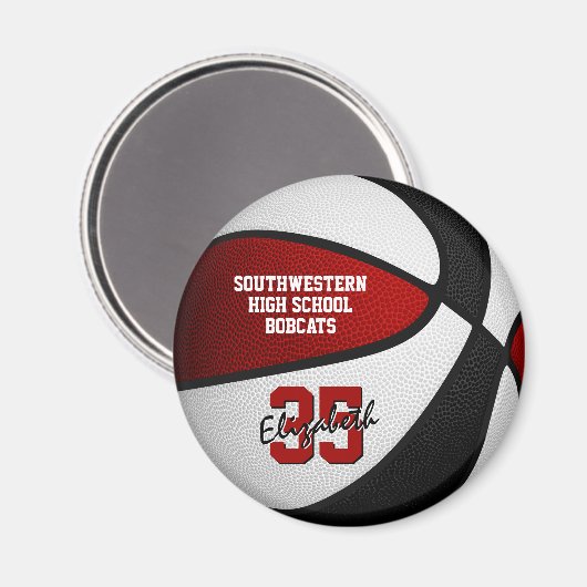 rode zwarte basketbalteamkleuren magneet (Voorkant / Achterkant)