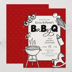 Rode & Zwarte BBQ Couples Baby-Q Baby Shower Kaart