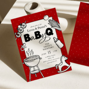 Rode & Zwarte BBQ Couples Baby-Q Baby Shower Kaart