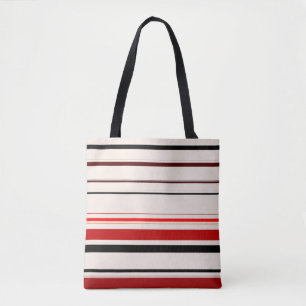 Rode zwarte beige bruine strepen tote bag
