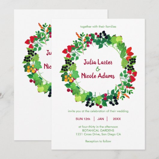 Rode zwarte bessen fruit bloemen botanische bruilo kaart (Voorkant / Achterkant)