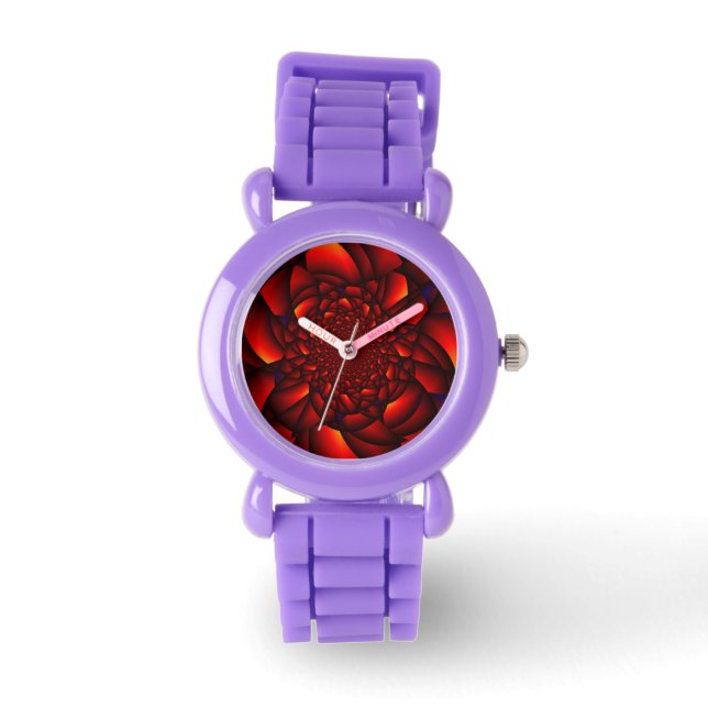 Rode Zwarte Blau Bloemblad Horloge (Voorkant)