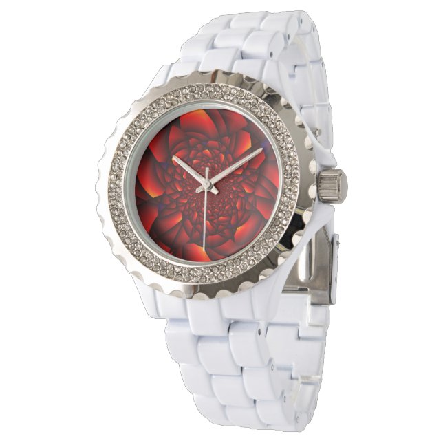 Rode Zwarte Blau Bloemblad Horloge (Gekanteld)