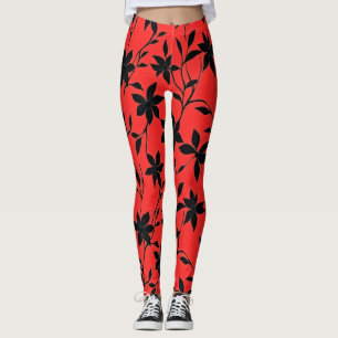 Rode zwarte bloemen leggings