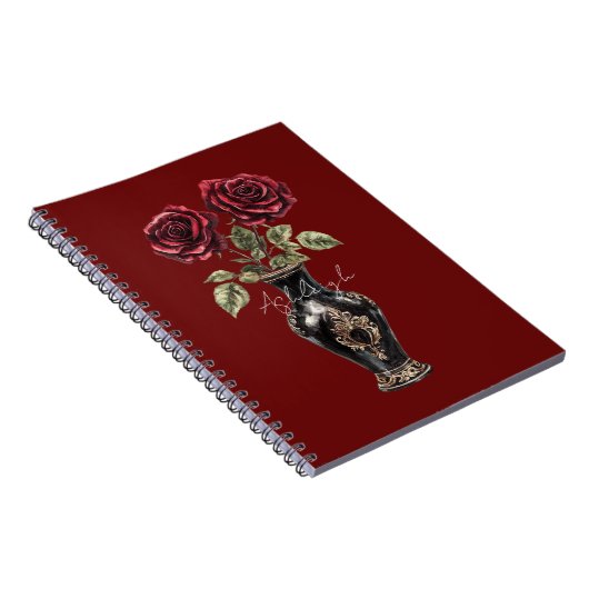 Rode Zwarte Bloemen Rozen Vaas Notitieboek (Rechterzijde)