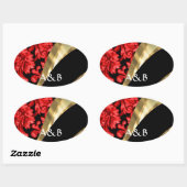 Rode & zwarte bloemendamast ovale sticker (Vel)