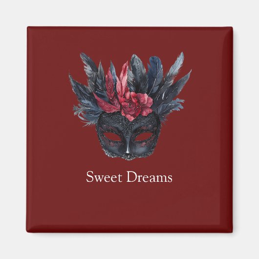 Rode zwarte bloemveren masker magneet (Voorkant)