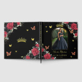 Rode zwarte bloemvlinders Quinceañera Afbeelding Gastenboek (Volledig)