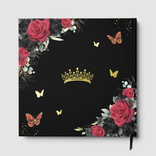 Rode zwarte bloemvlinders Quinceañera Afbeelding Gastenboek (Achterkant)