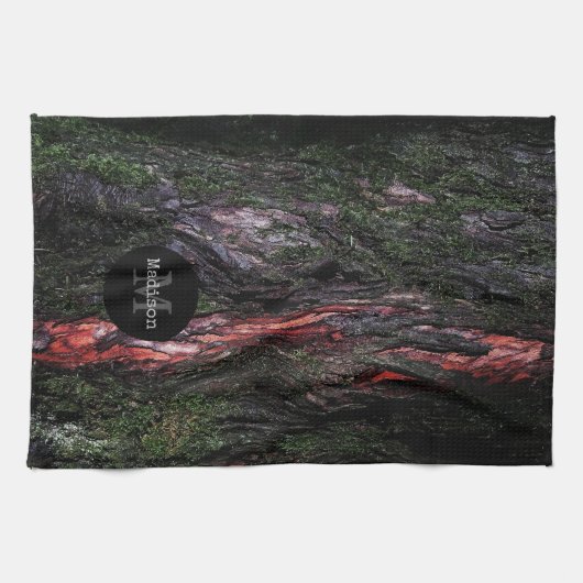 Rode zwarte boomschors Monogram Theedoek (Horizontaal)