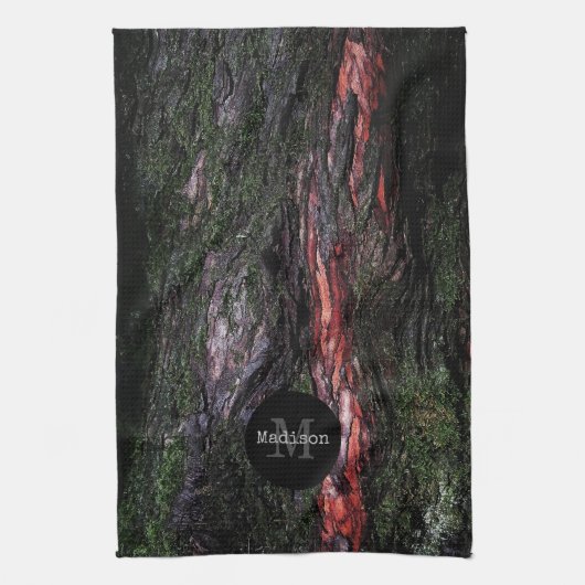 Rode zwarte boomschors Monogram Theedoek (Verticaal)