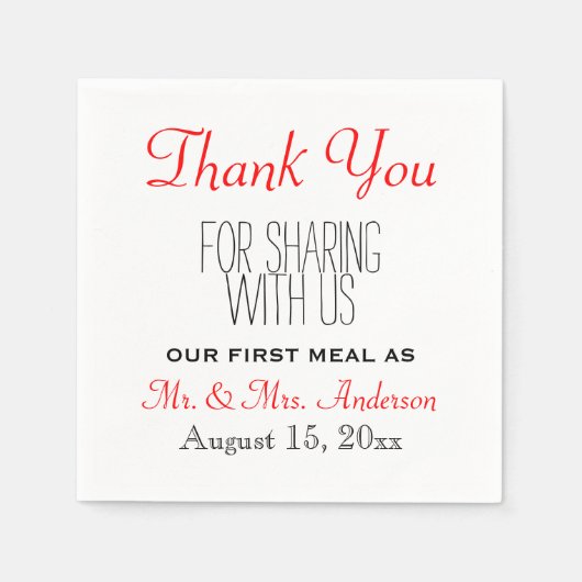 Rode Zwarte bruiloft Bedankt Receptie Typografie Servet (Voorkant)