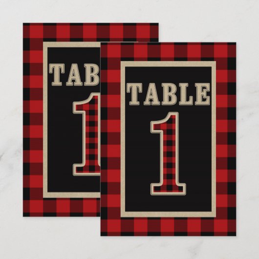 Rode & Zwarte Buffalo geruite rustieke tafel numme Kaart (Voorkant / Achterkant)
