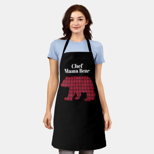 Rode Zwarte Buffalo Plaid Chef Mama Beer Schort (Gedragen)