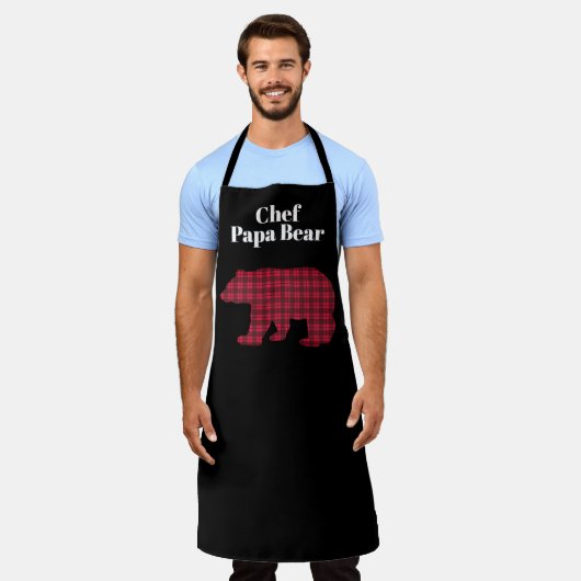 Rode Zwarte Buffalo Plaid Chef Papa Beer Schort (Gedragen)