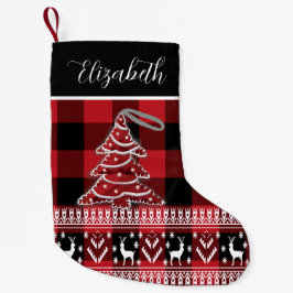 Rode Zwarte Buffalo Plaid Gepersonaliseerde Naam K Kleine Kerstsok
