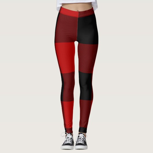 Rode & zwarte Buffalo Plaid Geruit Leggings (Voorkant)