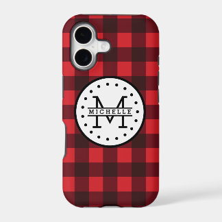 Rode zwarte Buffalo Plaid Houthakkersnaam Monogram