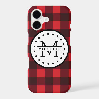 Rode zwarte Buffalo Plaid Houthakkersnaam Monogram
