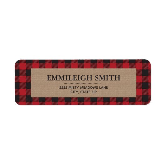 Rode Zwarte Buffalo Plaid Kraft Kerst  Etiket (Voorkant)