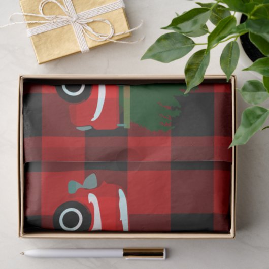 Rode & Zwarte Buffalo Plaid Rustieke Vakantietruck Tissuepapier (Geschenk)