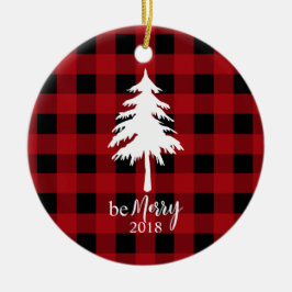 Rode zwarte buffel geruite groenblijvende boom wee keramisch ornament