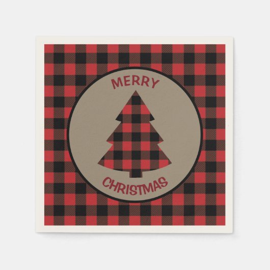 Rode zwarte buffel met kerstboom servet (Voorkant)