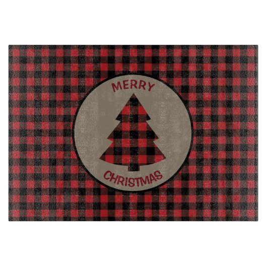 Rode zwarte buffel met kerstboom snijplank (Voorkant)