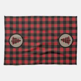 Rode zwarte buffel met kerstboom theedoek