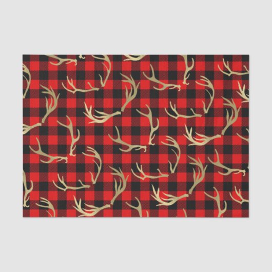 Rode & Zwarte Buffel Plaid & Gouden Hertengewei Tissuepapier (Voorkant)