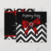 Rode zwarte Chevron Stripe Birthday Party (3) Kaart (Voorkant / Achterkant)