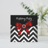 Rode zwarte Chevron Stripe Birthday Party (3) Kaart (Staand voorkant)