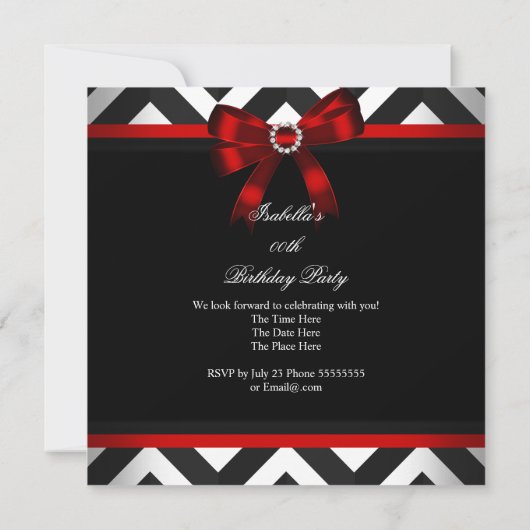 Rode zwarte Chevron Stripe Birthday Party (3) Kaart (Achterkant)