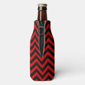 Rode, zwarte Chevron ZigZag Pattern Flesjeskoeler (Fles Achterkant)