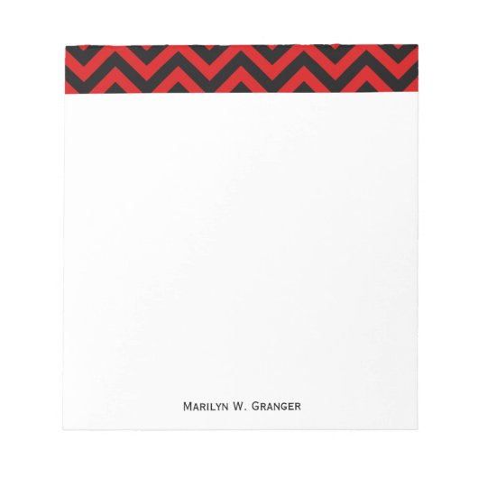 Rode, zwarte Chevron ZigZag Pattern Notitieblok (Voorkant)
