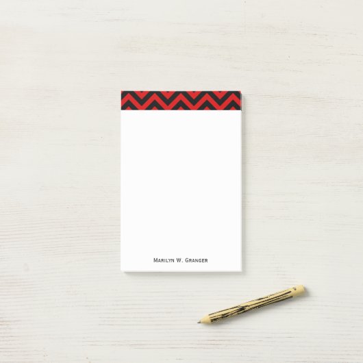 Rode, zwarte Chevron ZigZag Pattern Post-it® Notes (Op bureau)