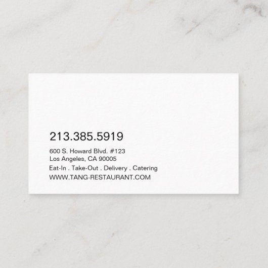 Rode zwarte Chinese restaurantrestaurant Chef Cate Visitekaartje (Achterkant)