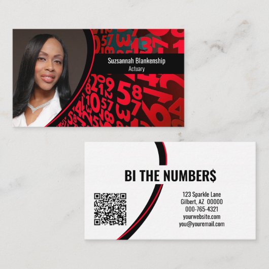 Rode zwarte cijfers Aangepaste foto QR-code Visitekaartje (Voorkant / Achterkant)