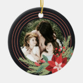 Rode Zwarte Cirkel Kerstmis Foto Poinsettia Floral Keramisch Ornament (Voorkant)