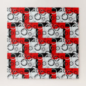 Rode Zwarte Cirkels Sherpa Deken Legpuzzel (Horizontaal)