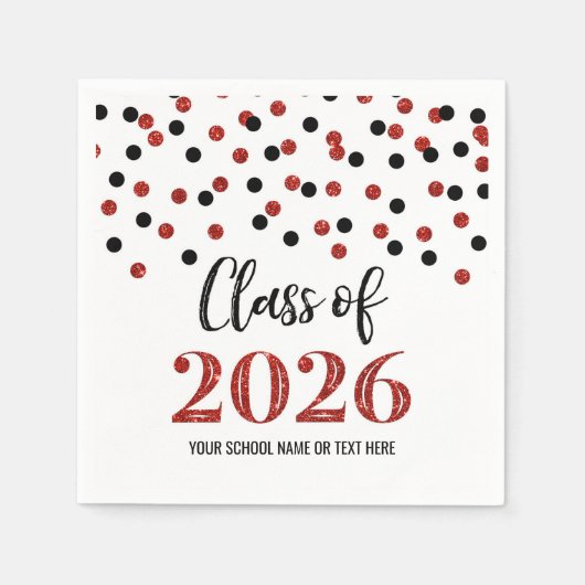 Rode Zwarte Confetti Klas van 2026 Servetten (Voorkant)