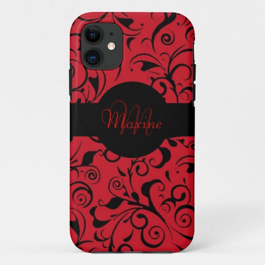 Rode zwarte damask aanpasbare iPhone 5 hoesje (Achterkant)