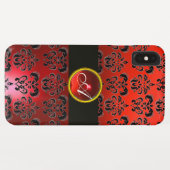 RODE ZWARTE DAMASK GEM STONE MONOGRAM Case-Mate iPhone CASE (Achterkant (horizontaal))
