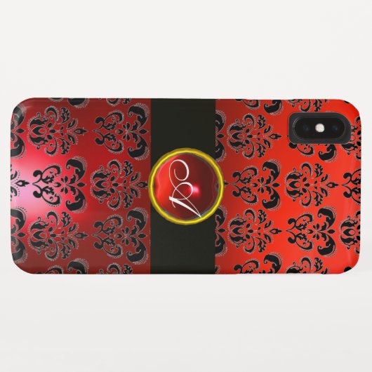 RODE ZWARTE DAMASK GEM STONE MONOGRAM Case-Mate iPhone CASE (Achterkant (horizontaal))